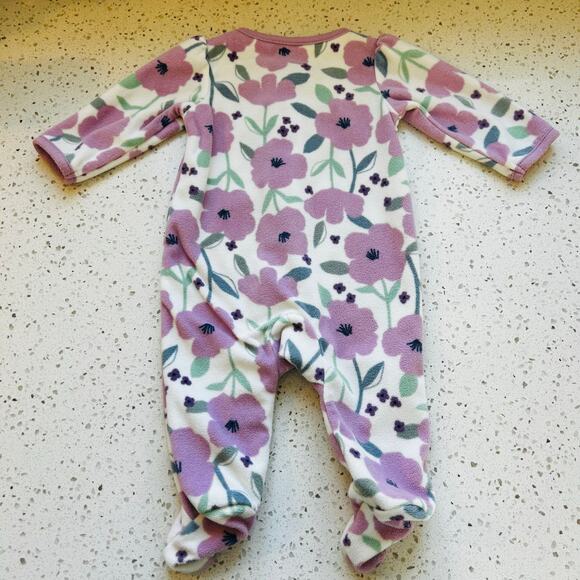 0-3 Month Fleece Footed Pajama Purple Floral Print - Picture 2 of 3